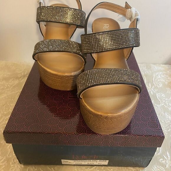 Refresh Rhinestone Embellished Wedge Sandals - Picture 4 of 8